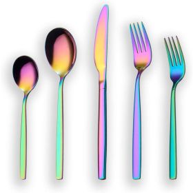 20 Pieces Gold Plated Stainless Steel Flatware Set; Sliverware Cutlery Set Service for 4; Mirror Polished (Color: Rainbow)