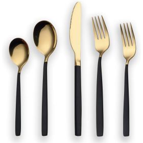 20 Pieces Gold Plated Stainless Steel Flatware Set; Sliverware Cutlery Set Service for 4; Mirror Polished (Color: Black and Gold)